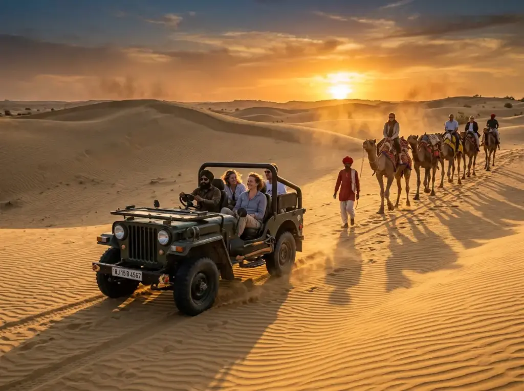 jeep and camels Jaisalmer